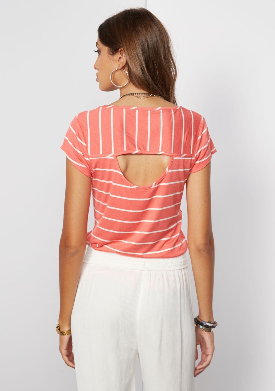 Clothing TART Collections | Lillie Top Coral/ Off White Stripe