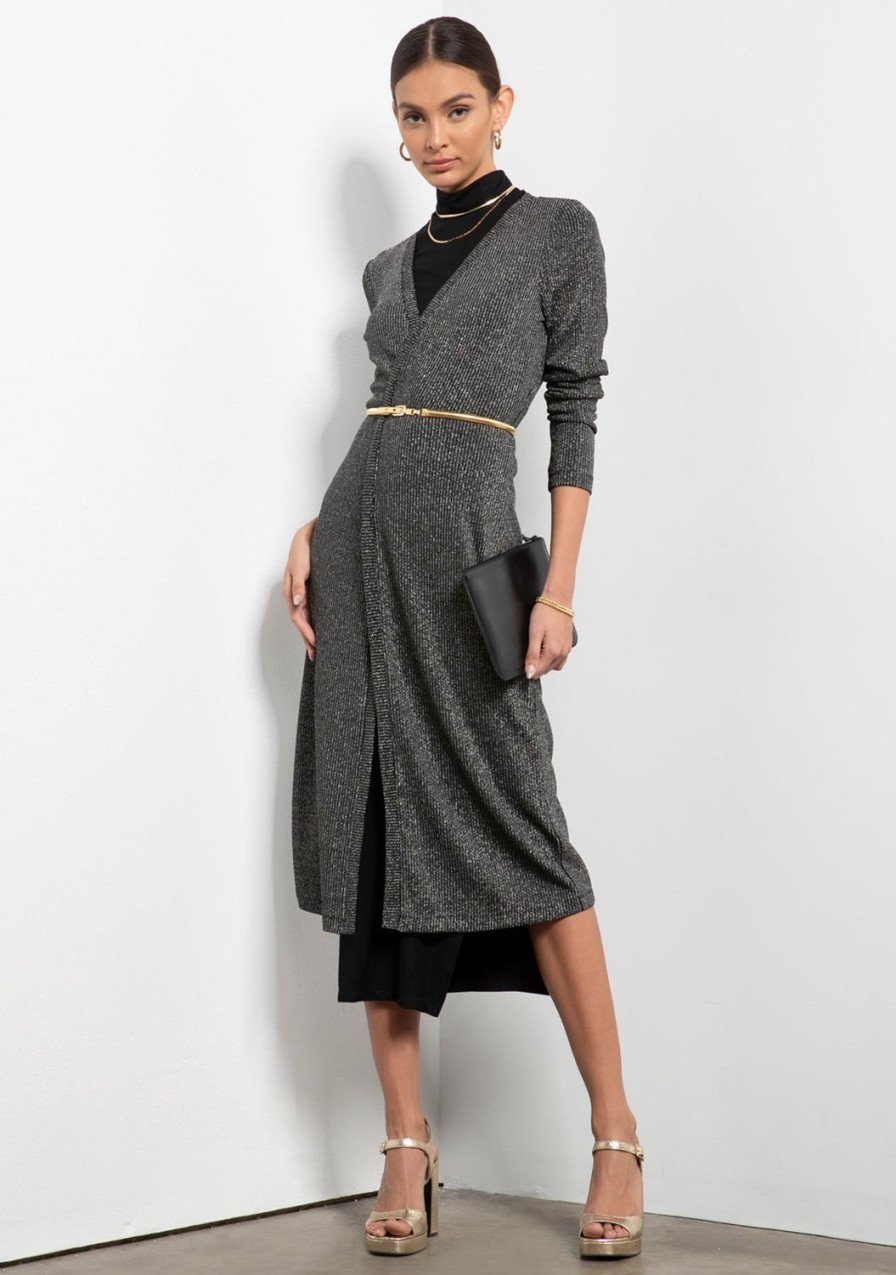 Clothing TART Collections | Jovana Metallic Rib Duster Black
