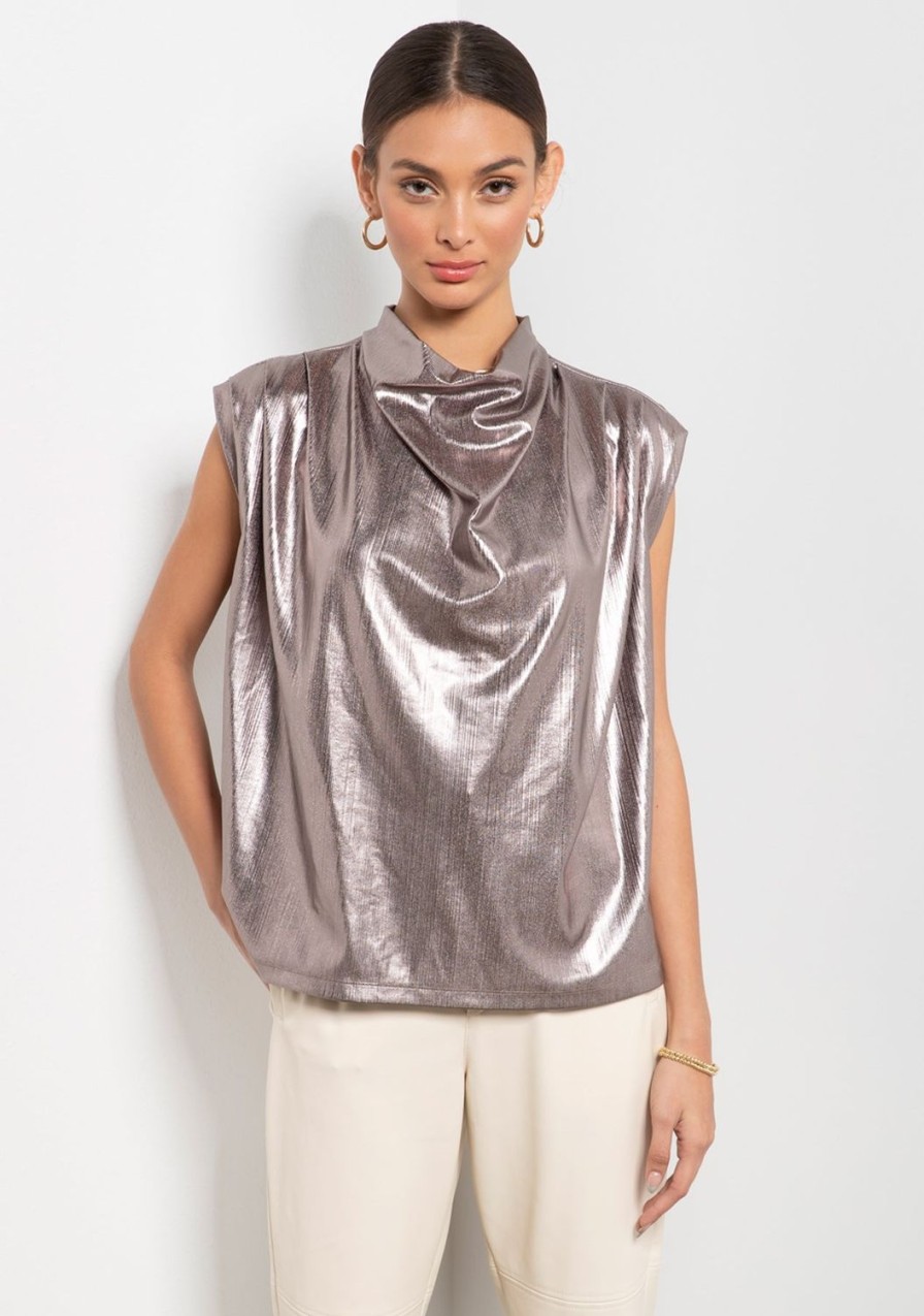 Clothing TART Collections | Tierney Lame Top Gunmetal